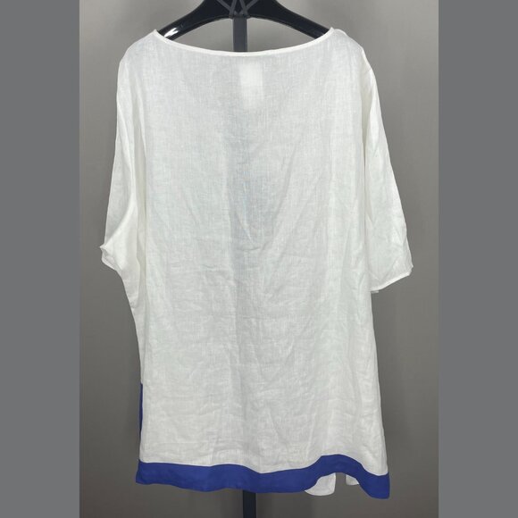 NEW Marina Rinaldi Shirt Womens 24 white blue linen loose casual vacation wear - Picture 9 of 11